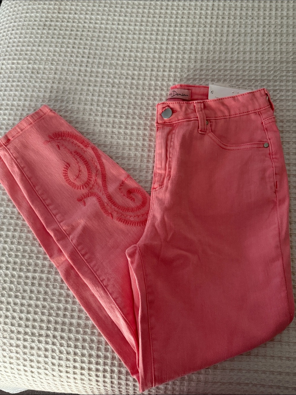 Cato Coral Pink Skinny Jeans with Embroidered Detail